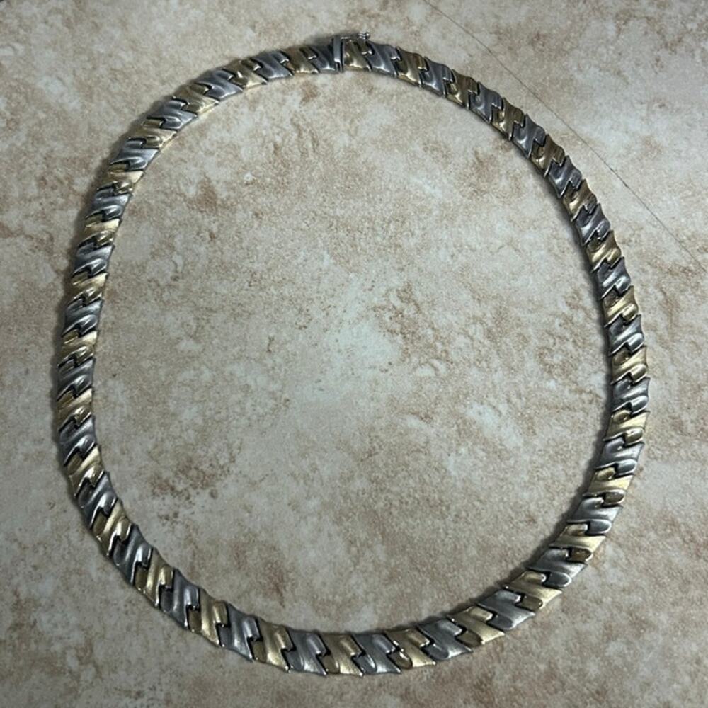 Vtg Wave Link Necklace 2-tone Sterling Silver 925 1/11 14k au Turkey Gold Filled